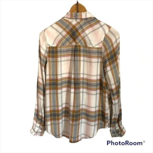 Lucky Brand Shirt XS Striped Button Up  Oversized High Low Plaid Soft Cowgirl - Picture 2 of 6
